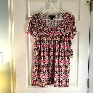 Style & Co. XL flutter sleeve, patterned blouse with a woven neckline.